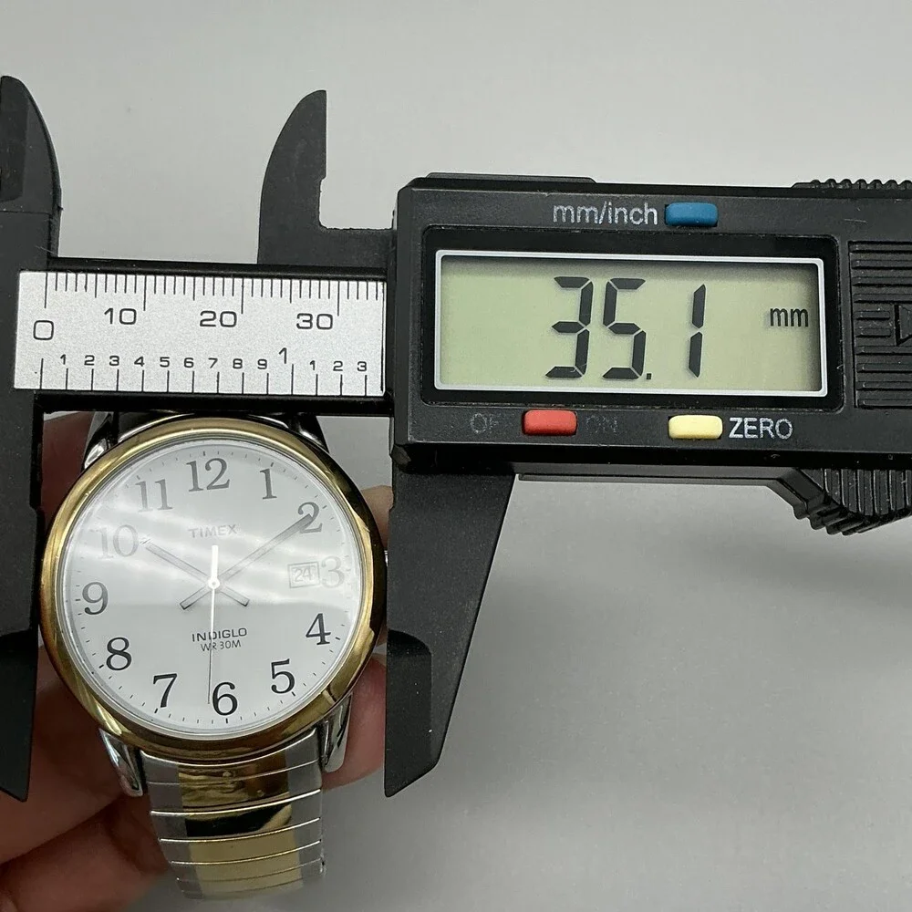 Timex Indiglo WR 30M Mens Watch 35mm White Dial Two Tone Bracelet New Battery